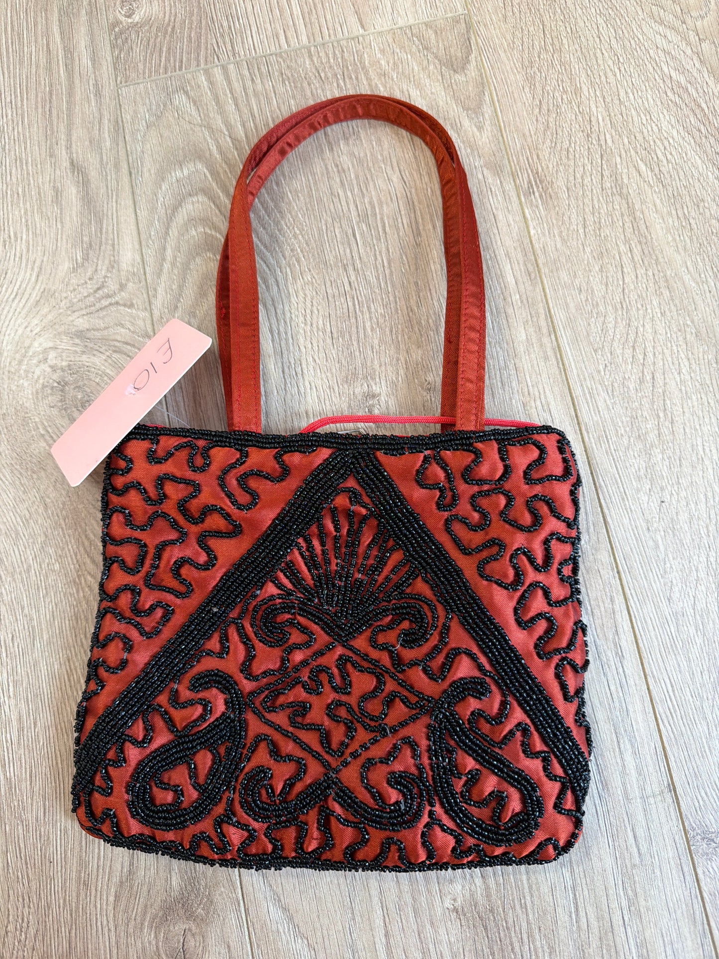 329 Red and black beaded bag