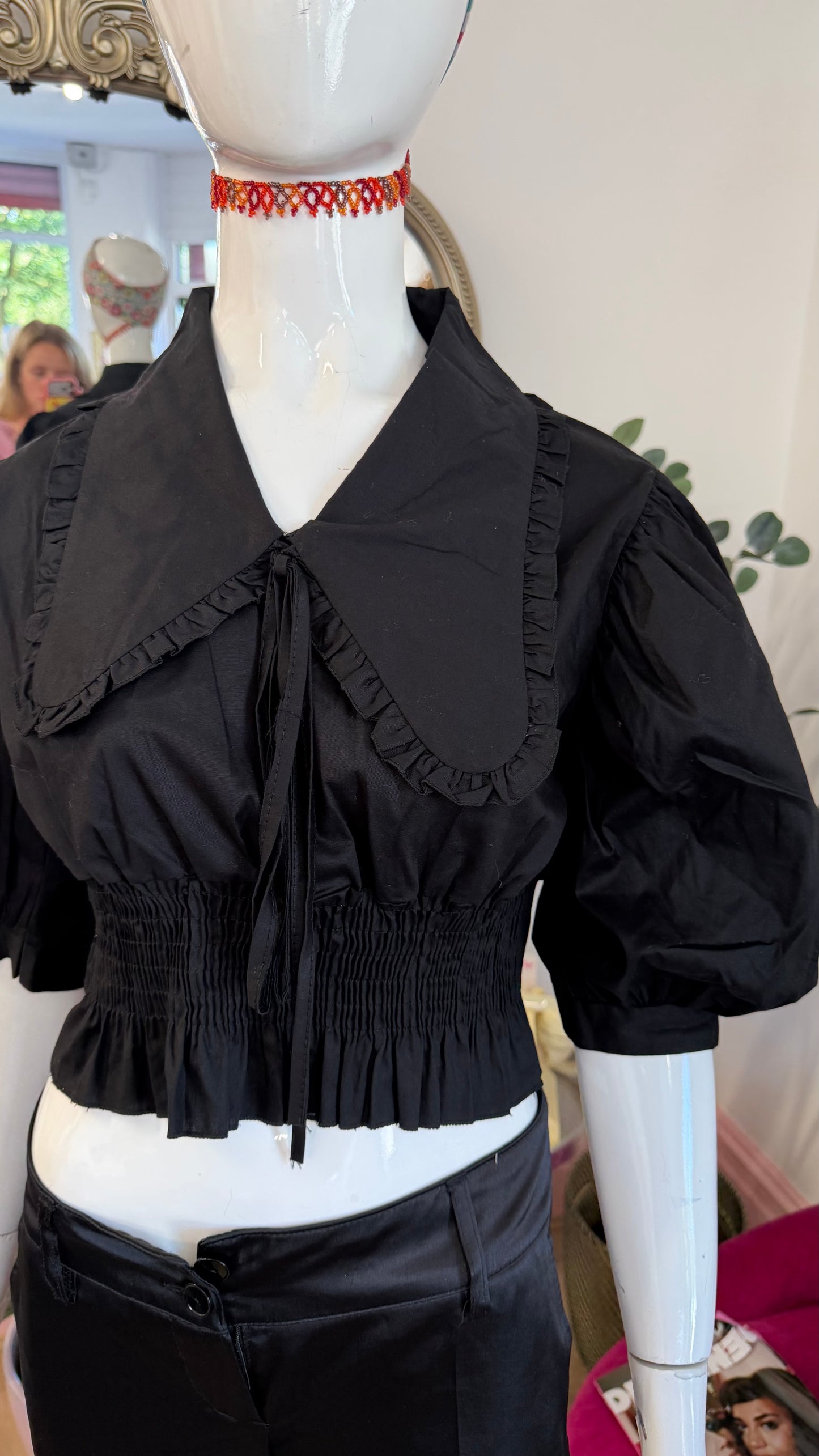 374 Sweet years black puff sleeve blouse