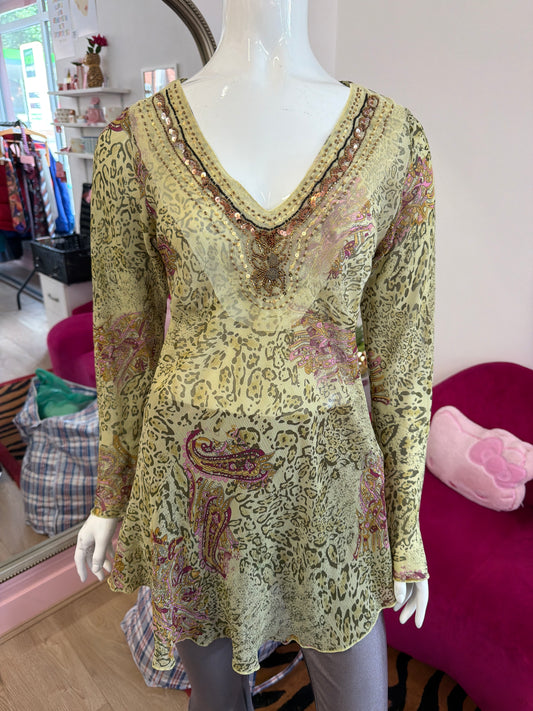 605 Green Paisley sheer shirt