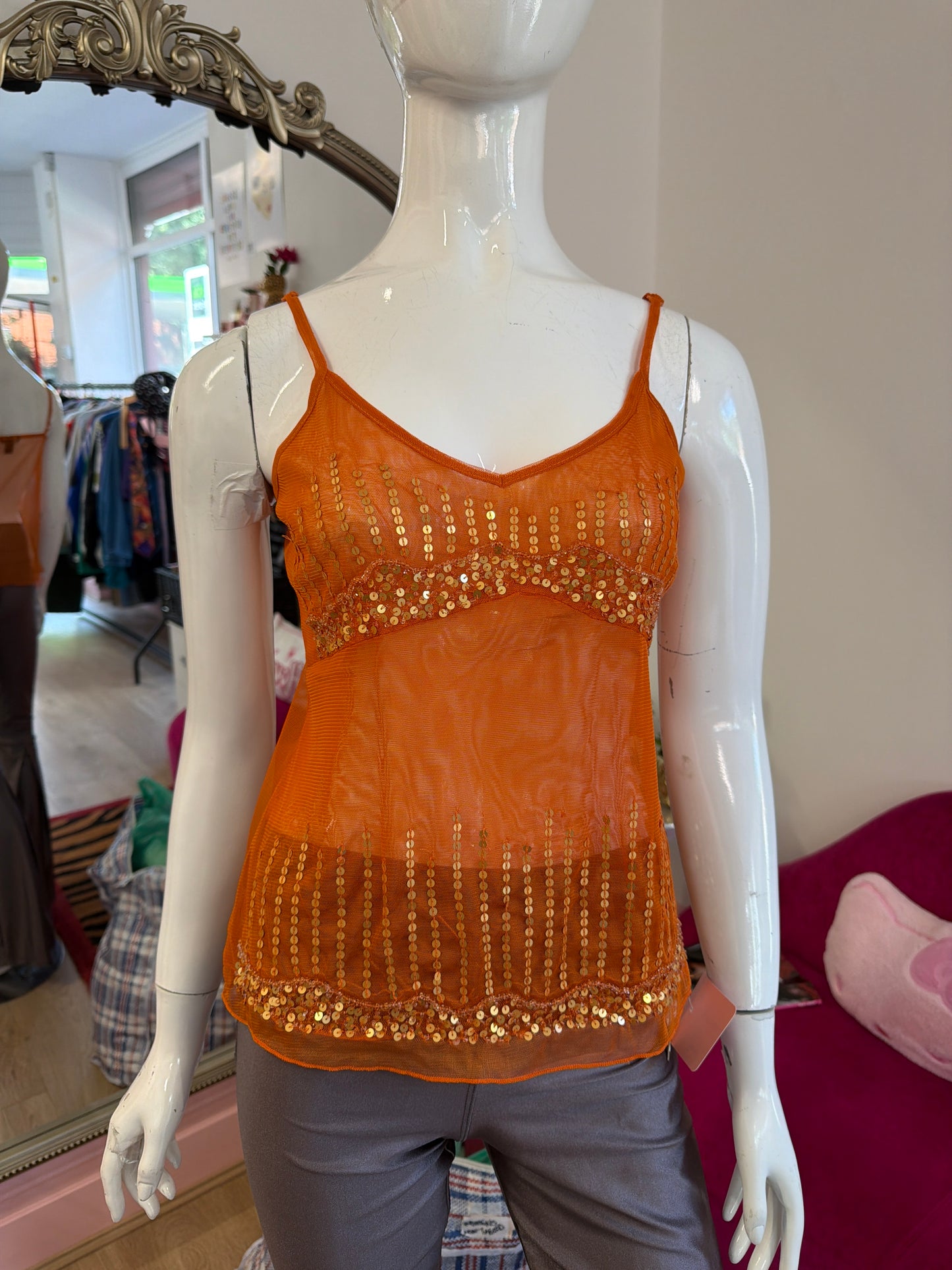 602 Orange sequin cami top Size Small