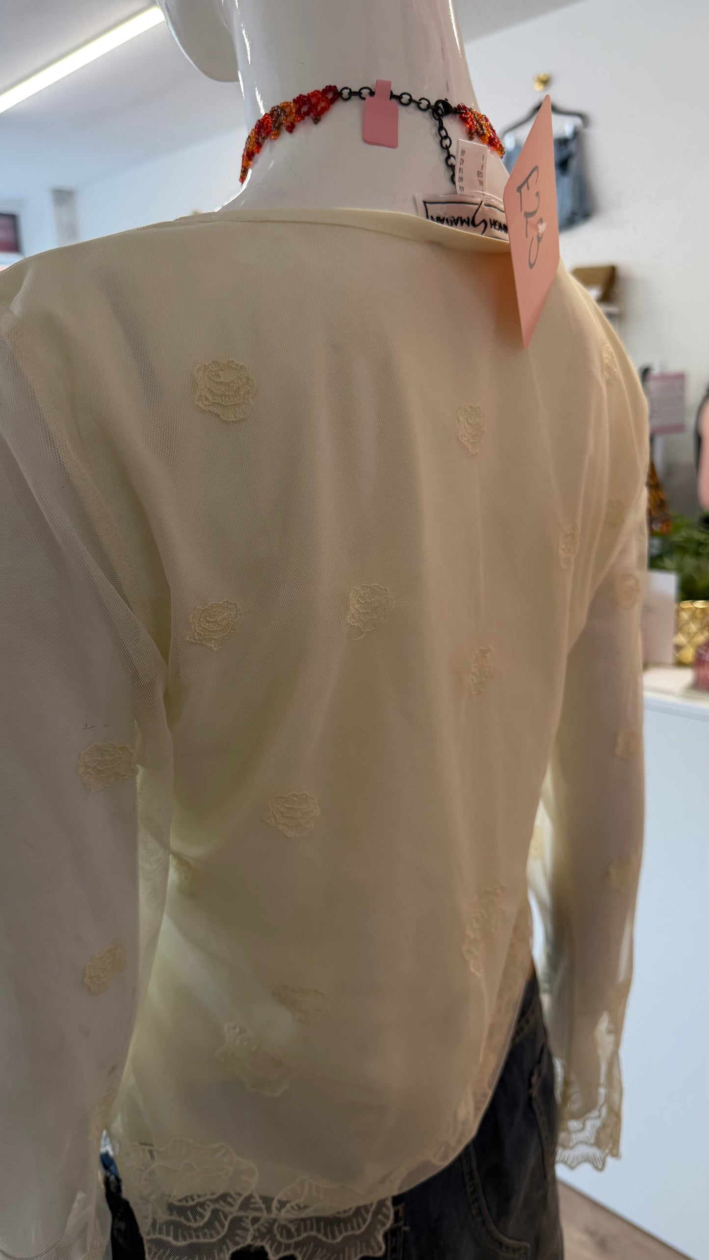 326 Cream top with mesh sleeves