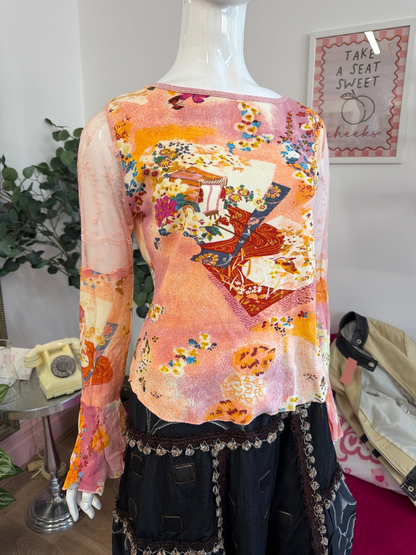 438 pink top mesh sleeves