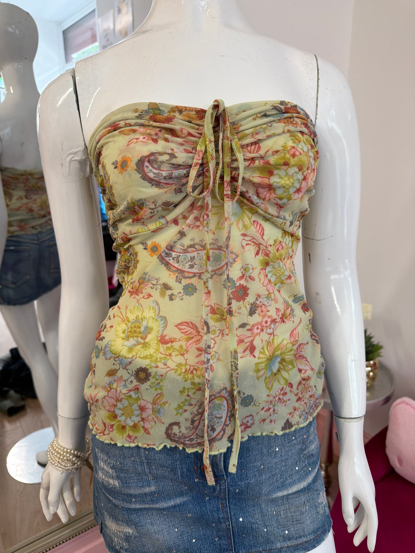 525 Floral mesh boob tube top