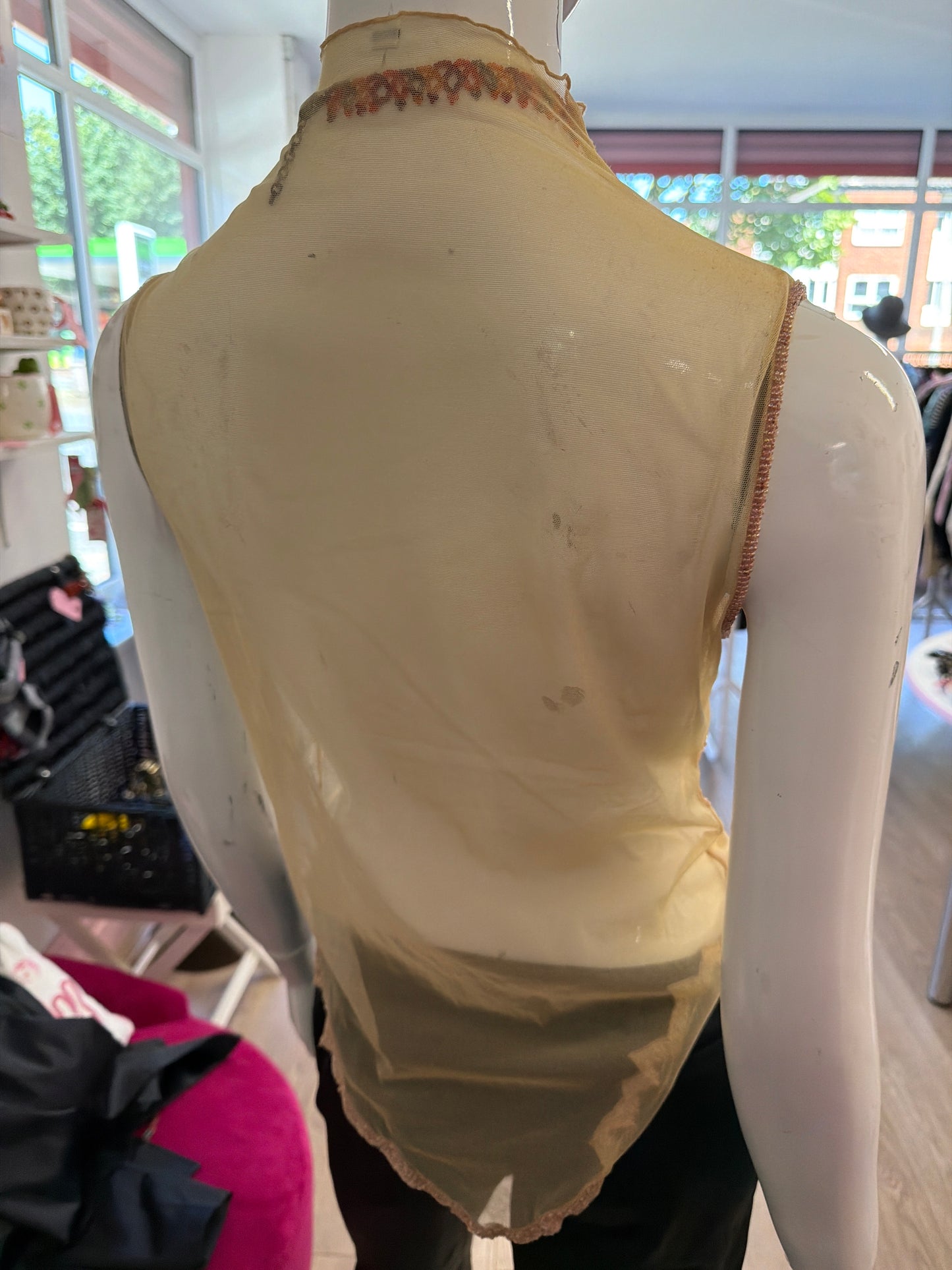 377 beige sequinned mesh top