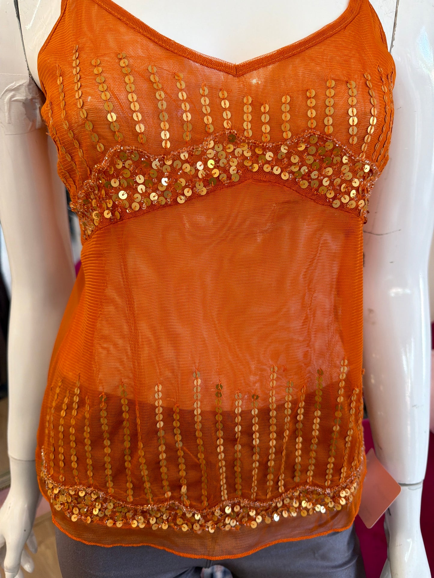 602 Orange sequin cami top Size Small