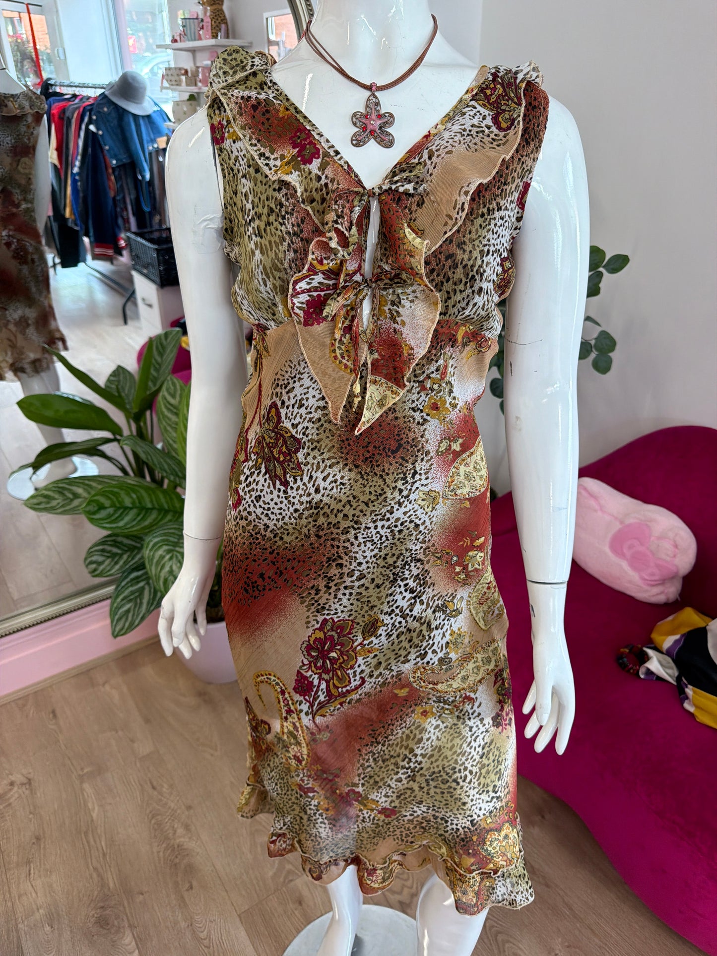 487 Leopard & flower mesh dress