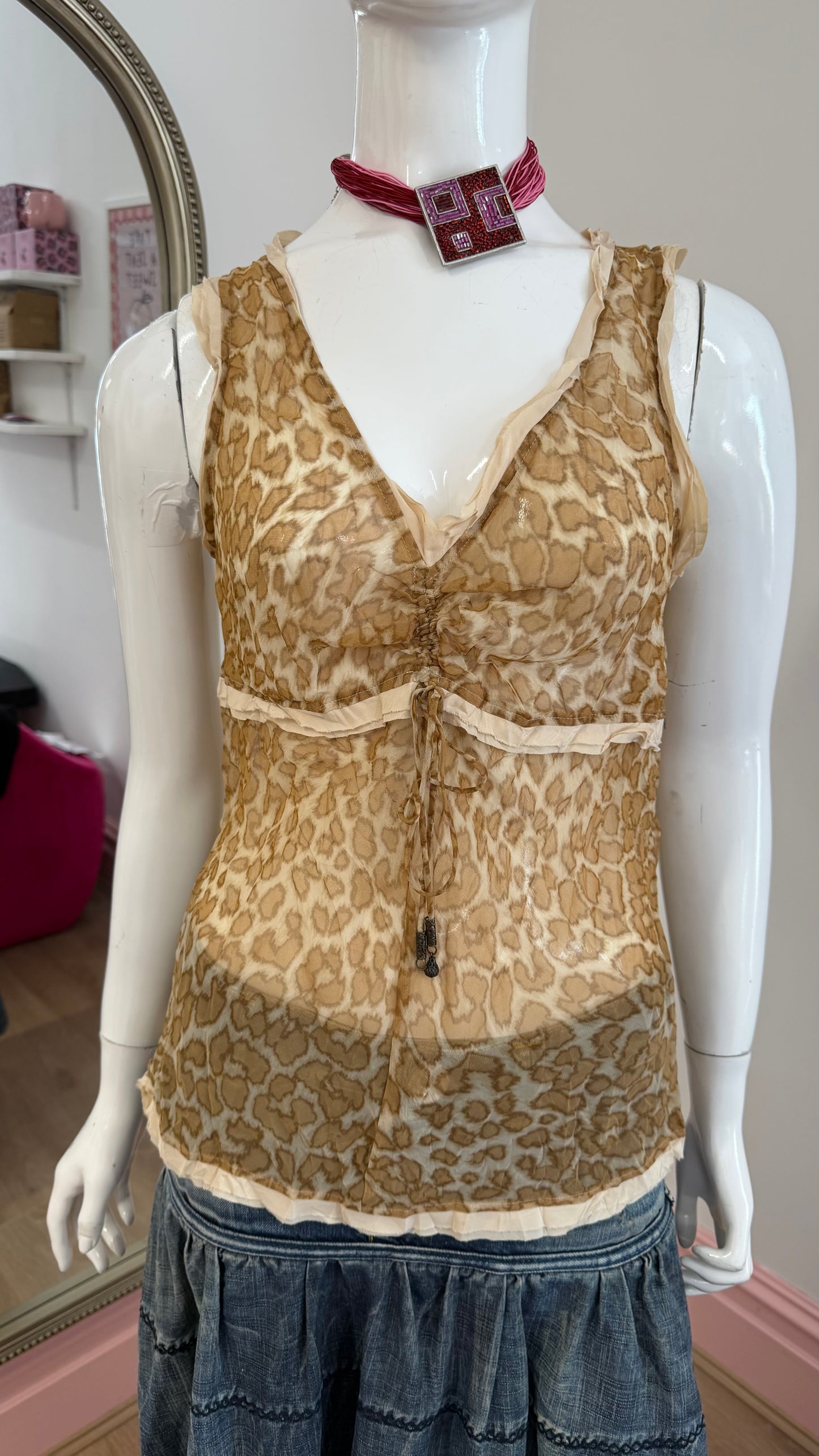 82 giraffe print sheer top
