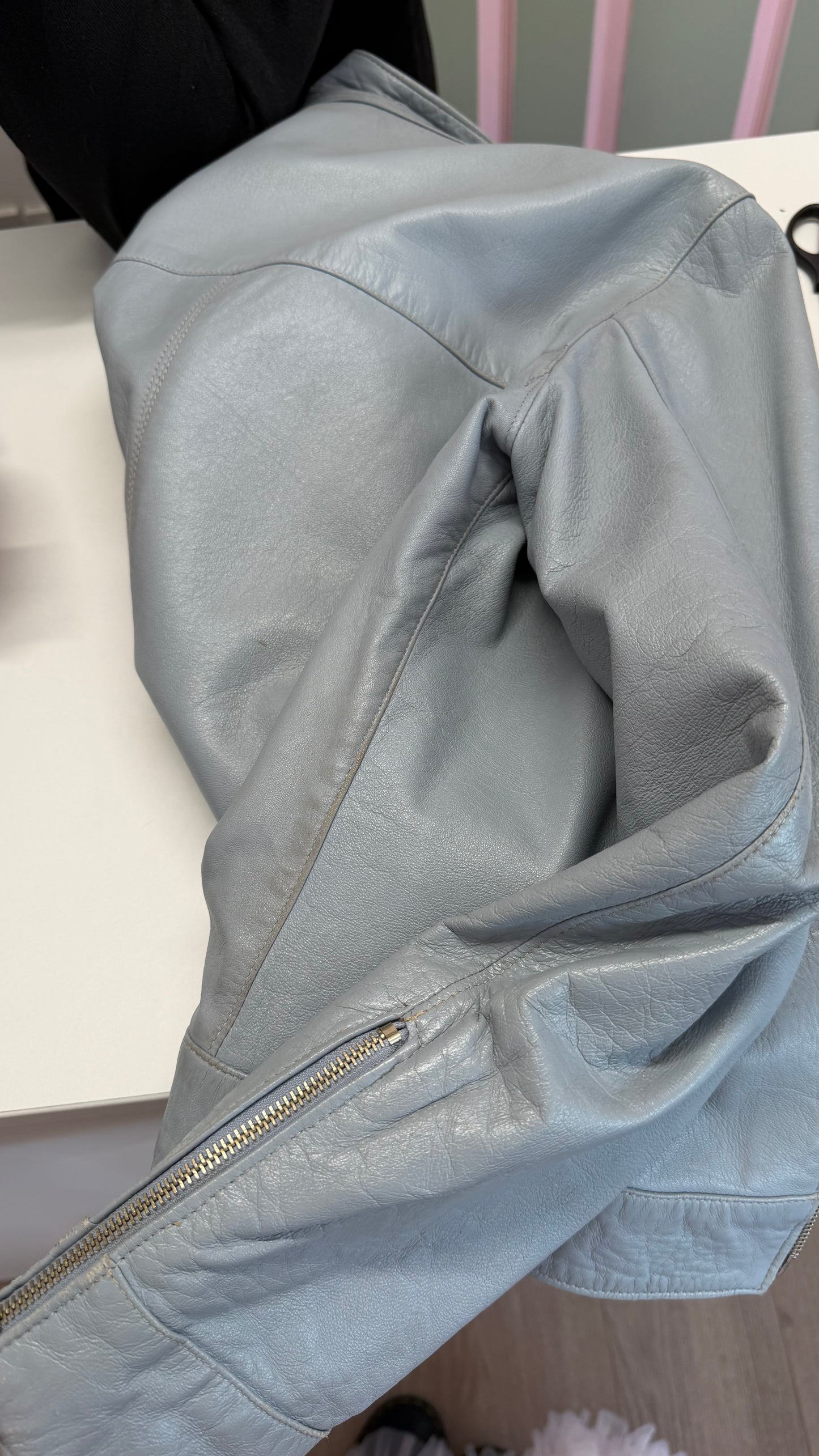 337 blue leather jacket