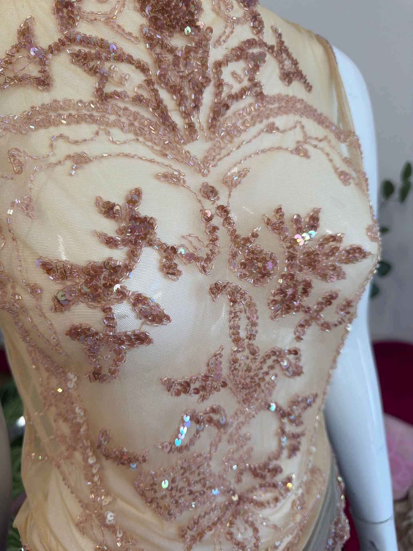 377 beige sequinned mesh top