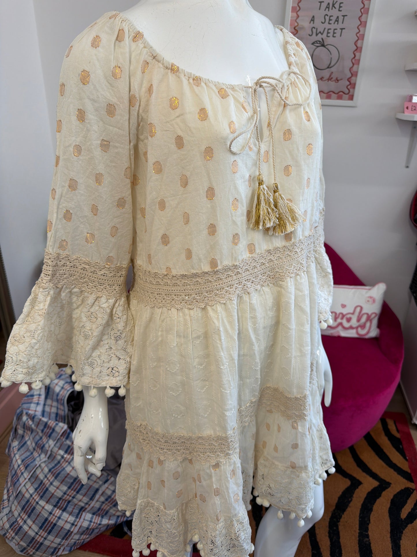 631 Cream boho dress Size XL