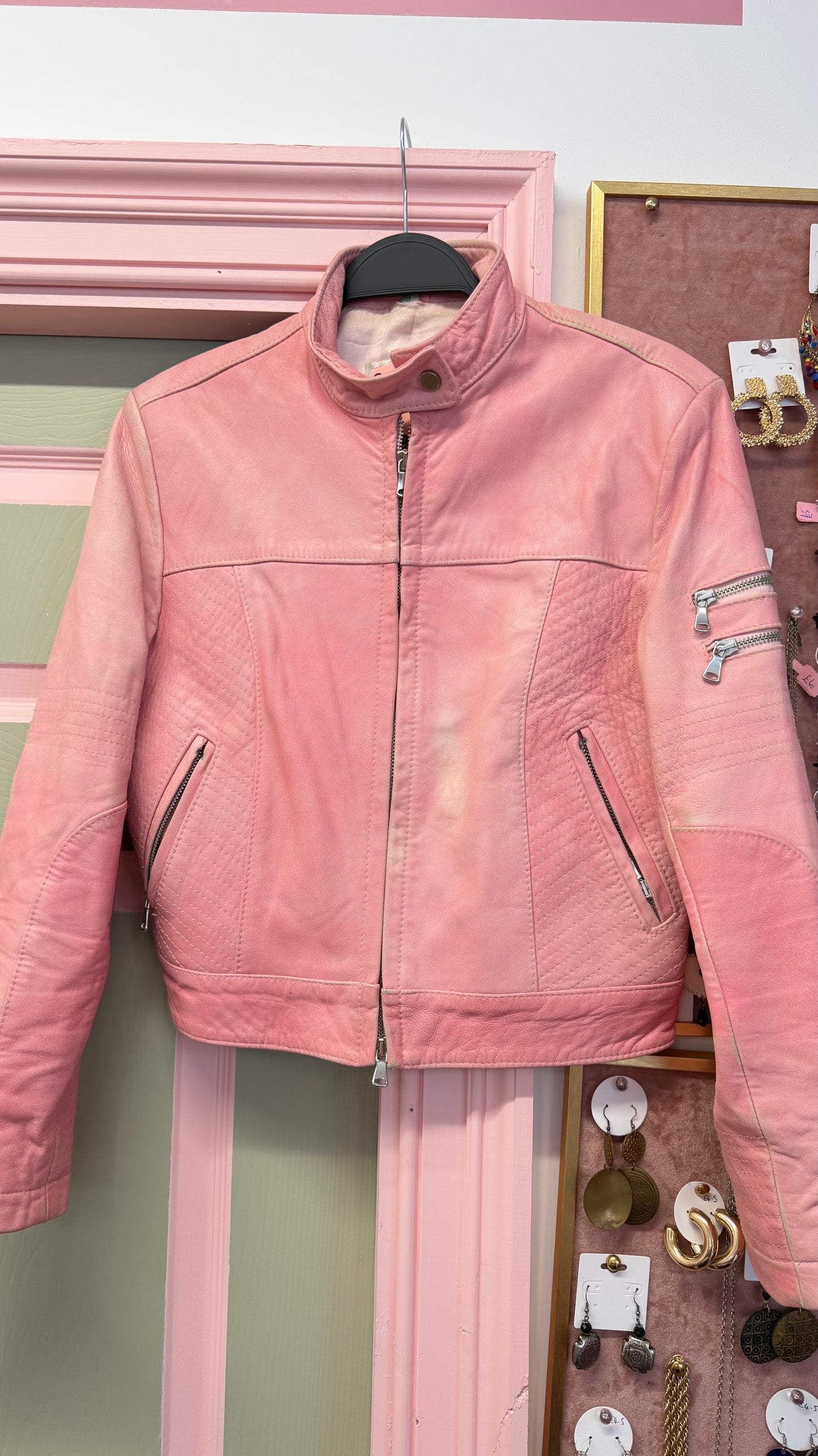 657 Pink soft leather jacket Size Uk 8/10