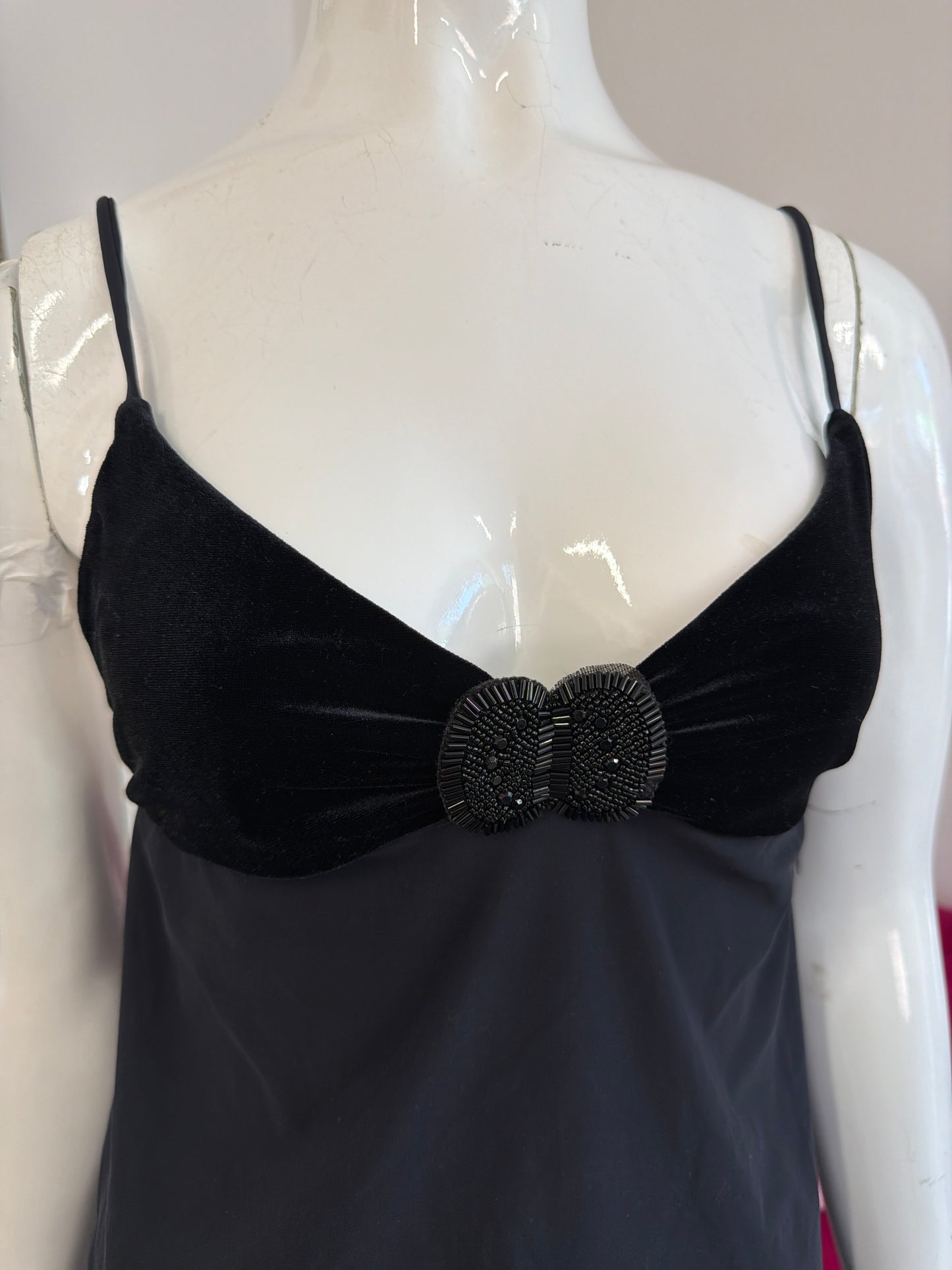 554 Black cami top with velvet