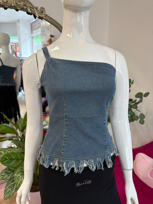 468 Denim one shoulder top