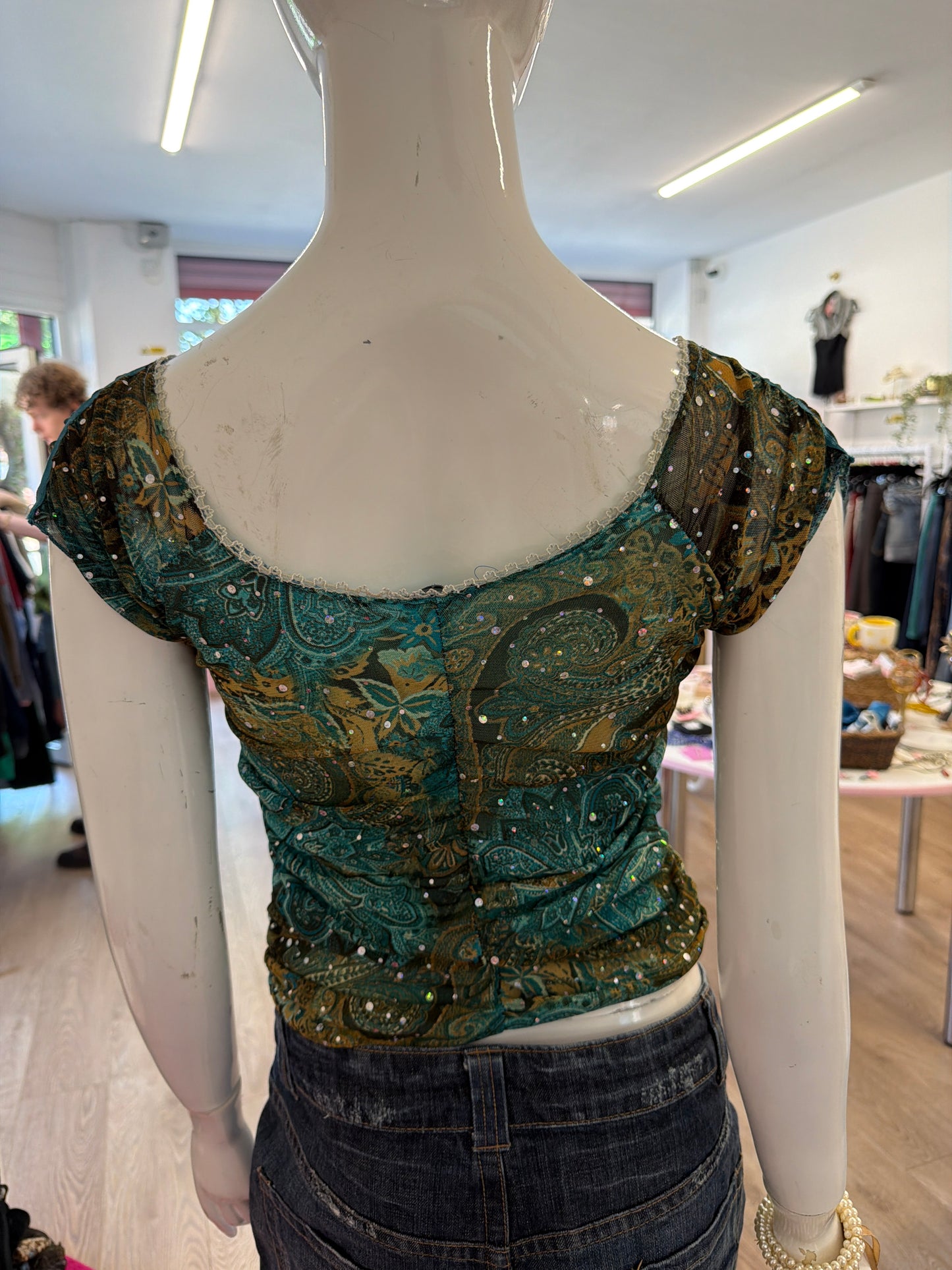 544 Green mesh top with sequins