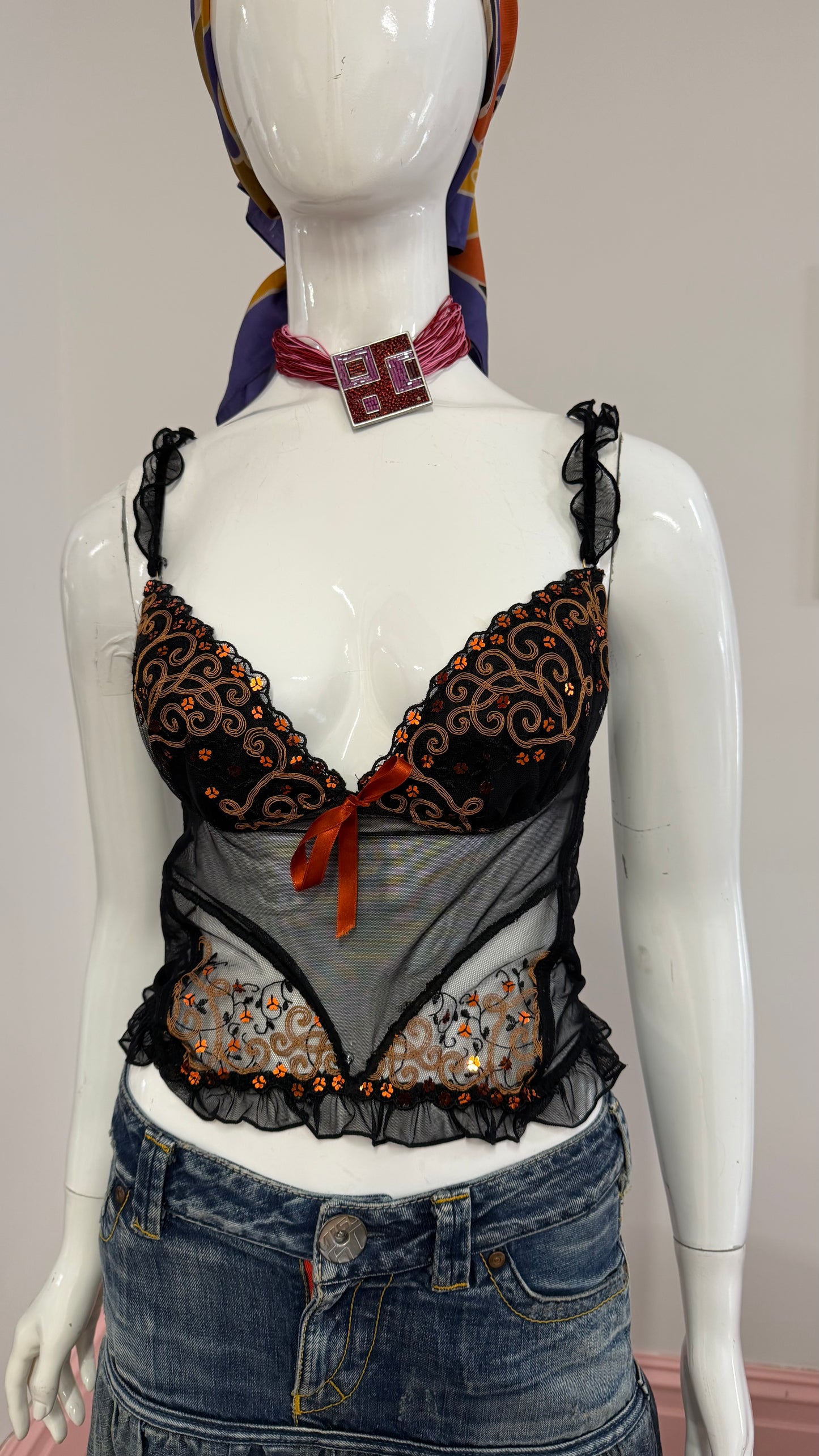 50 Black Orange cami corset