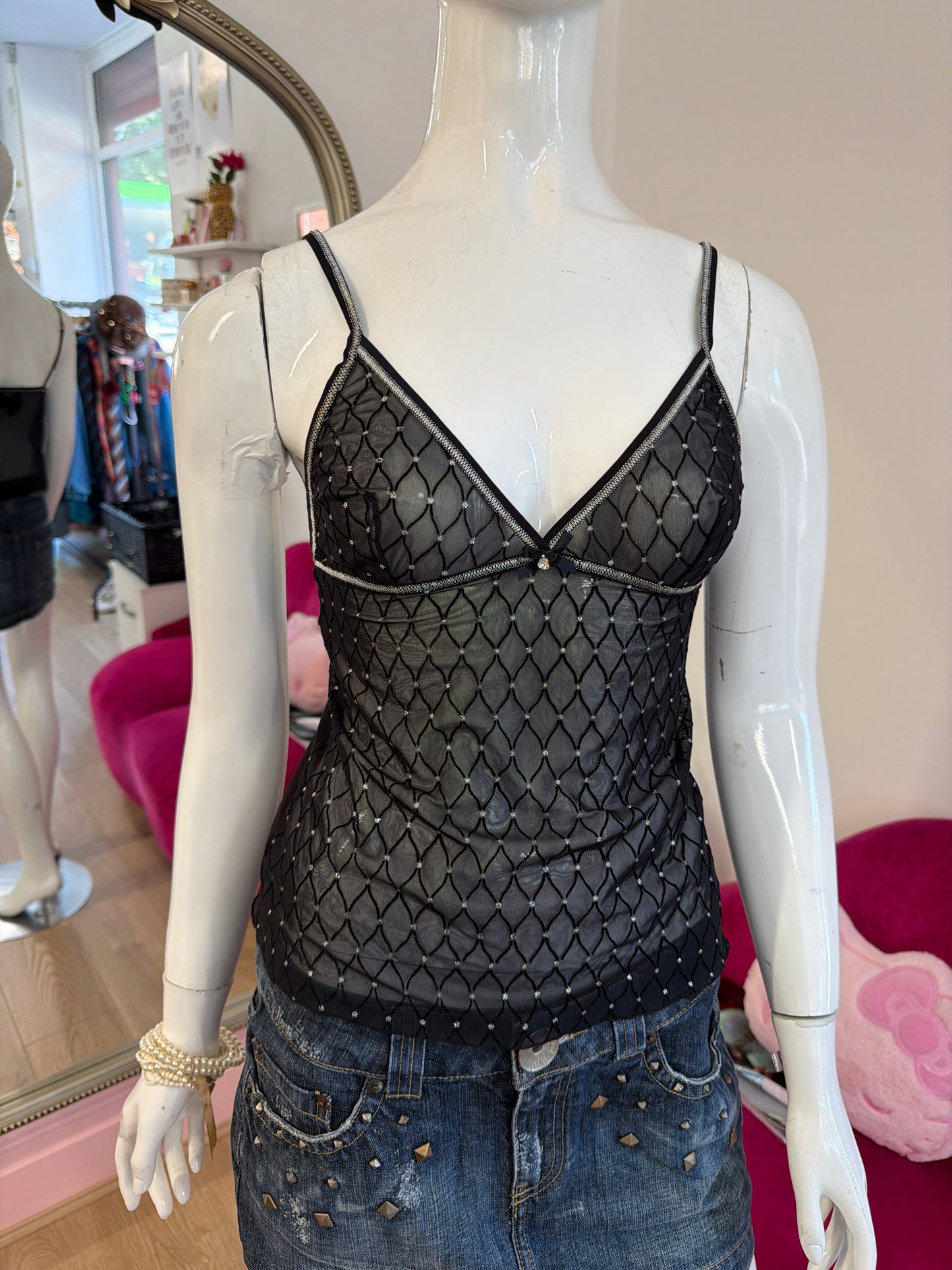 536 Black sparkle cami top