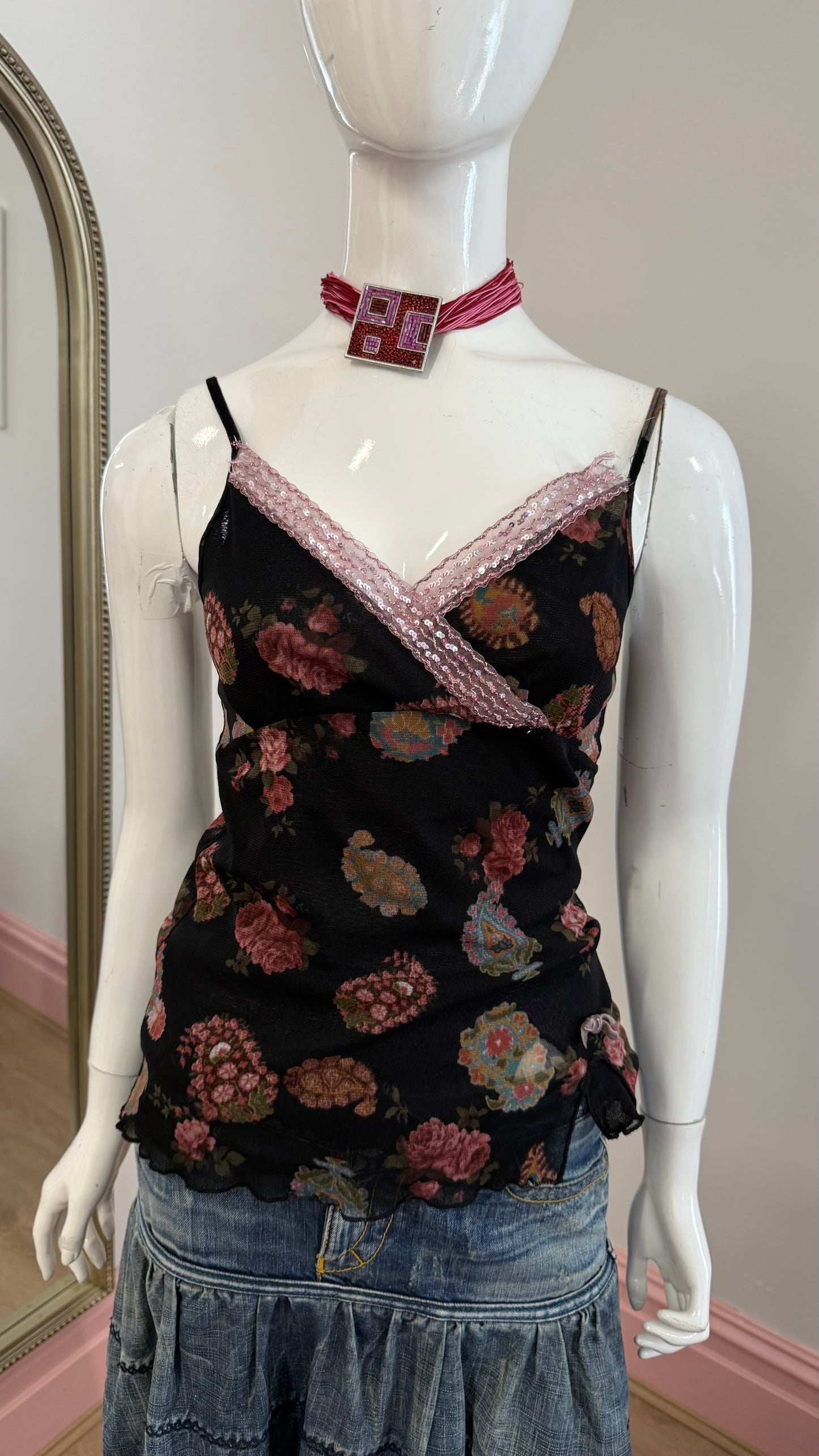 78 black floral cami