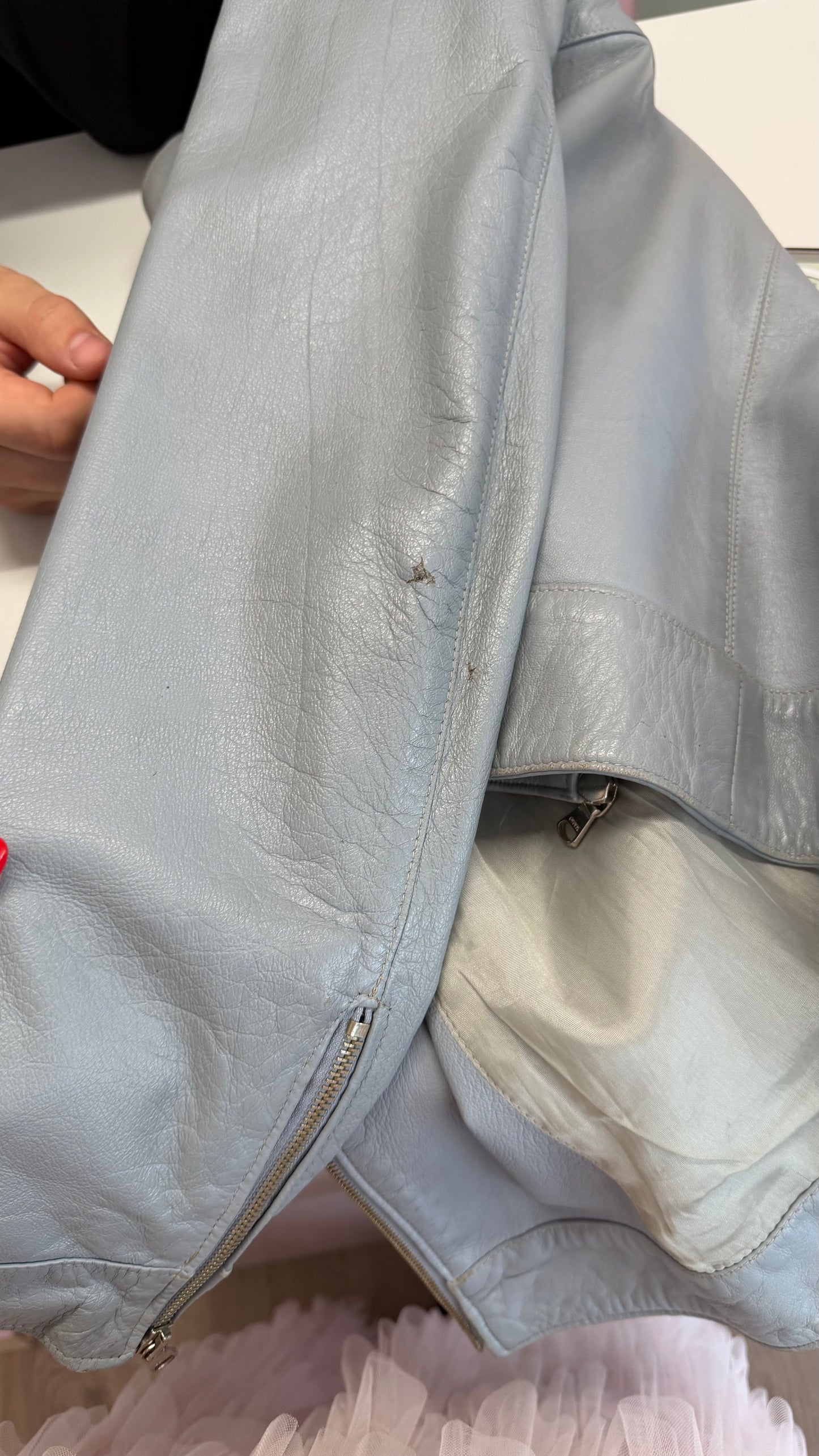 337 blue leather jacket