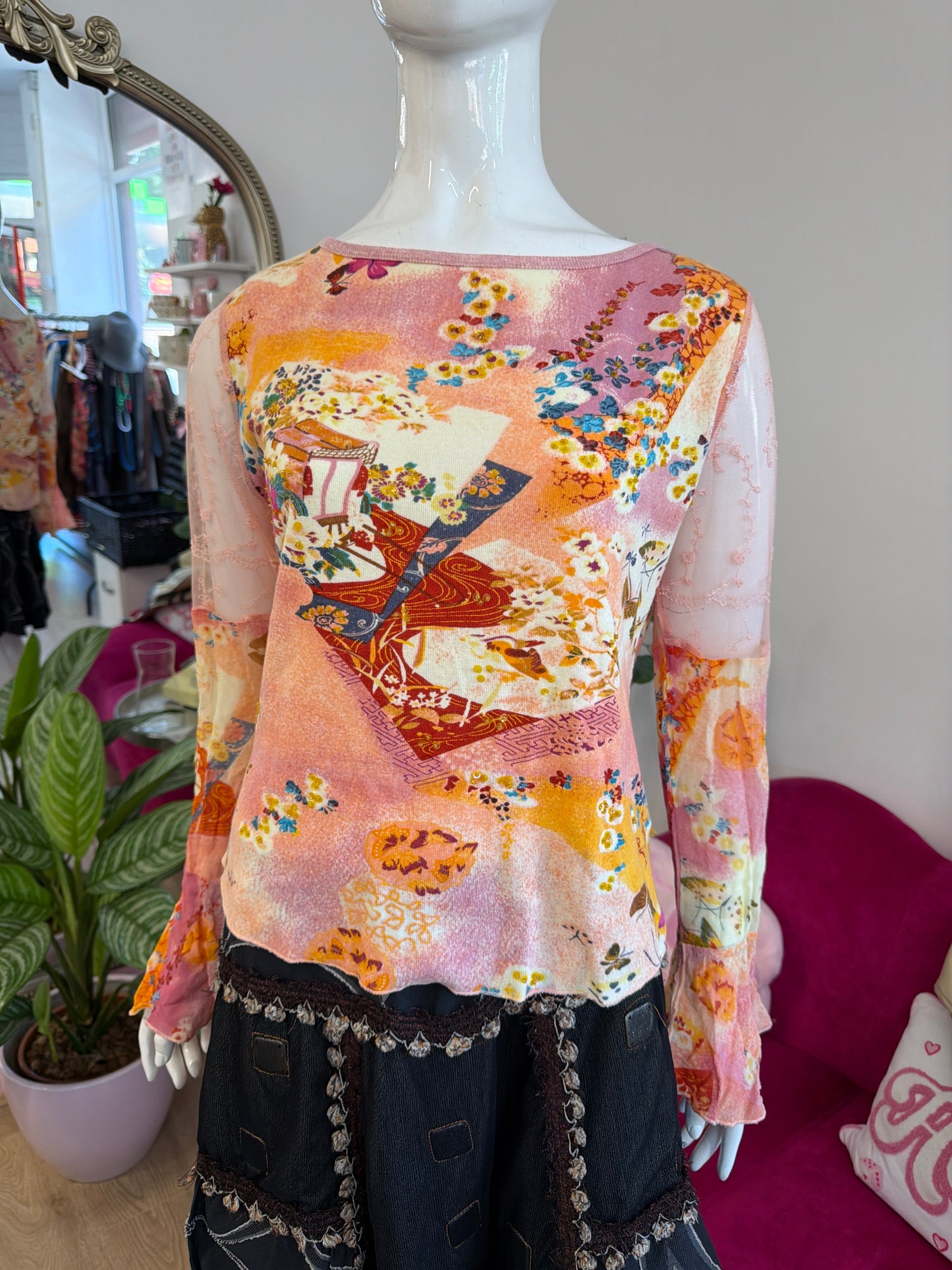 438 pink top mesh sleeves