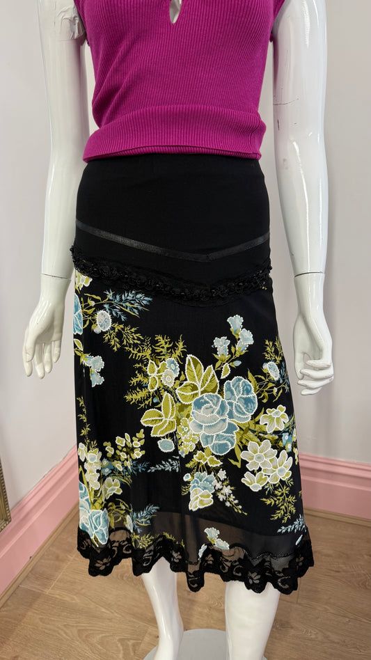 169 Black floral skirt