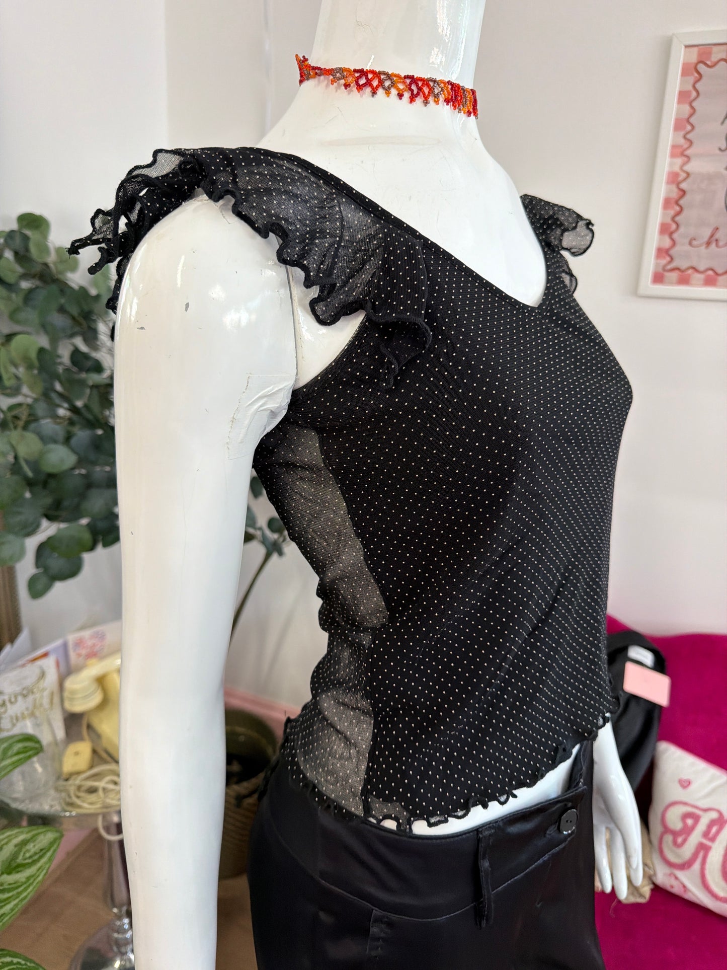 381 black polka dot sheer top