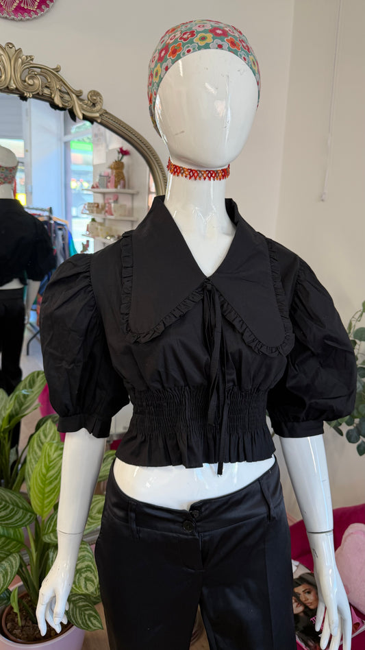 374 Sweet years black puff sleeve blouse