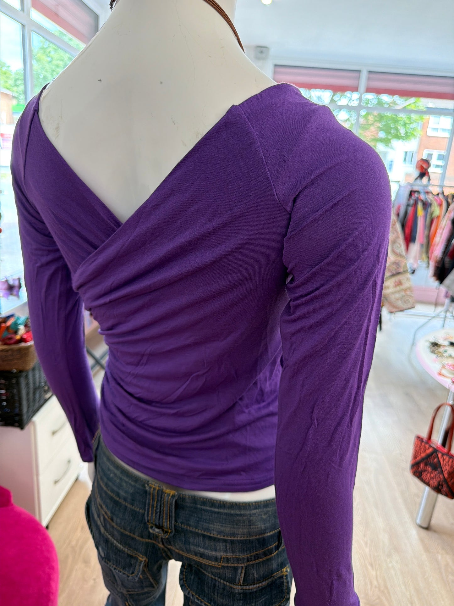 480 Purple v neck long sleeve top