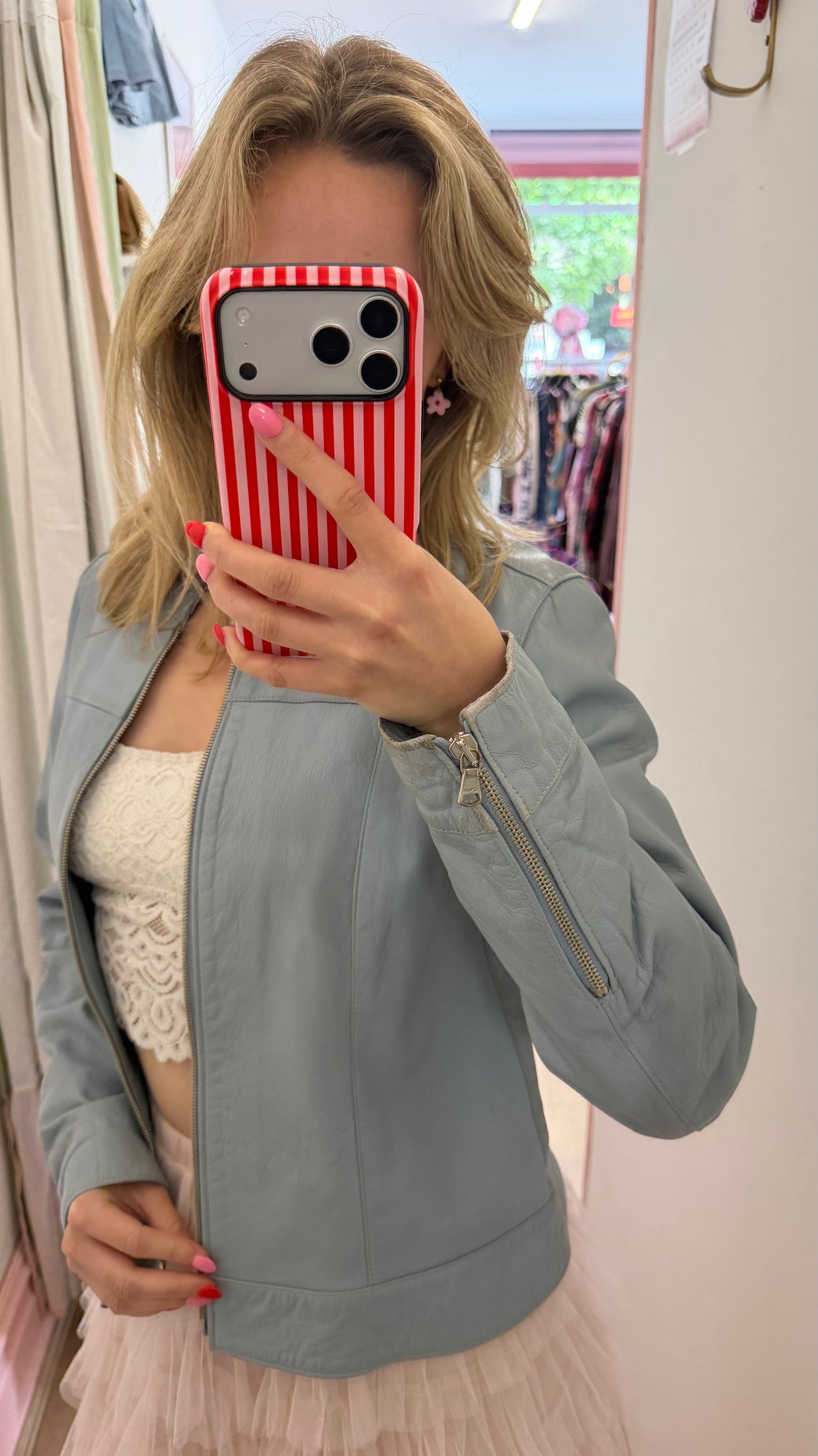 337 blue leather jacket