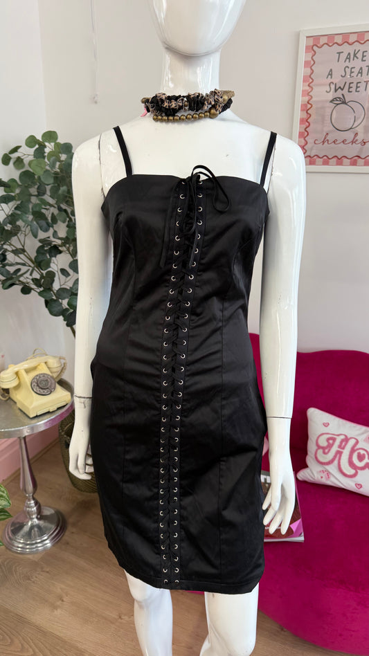 386 Satin lace up dress
