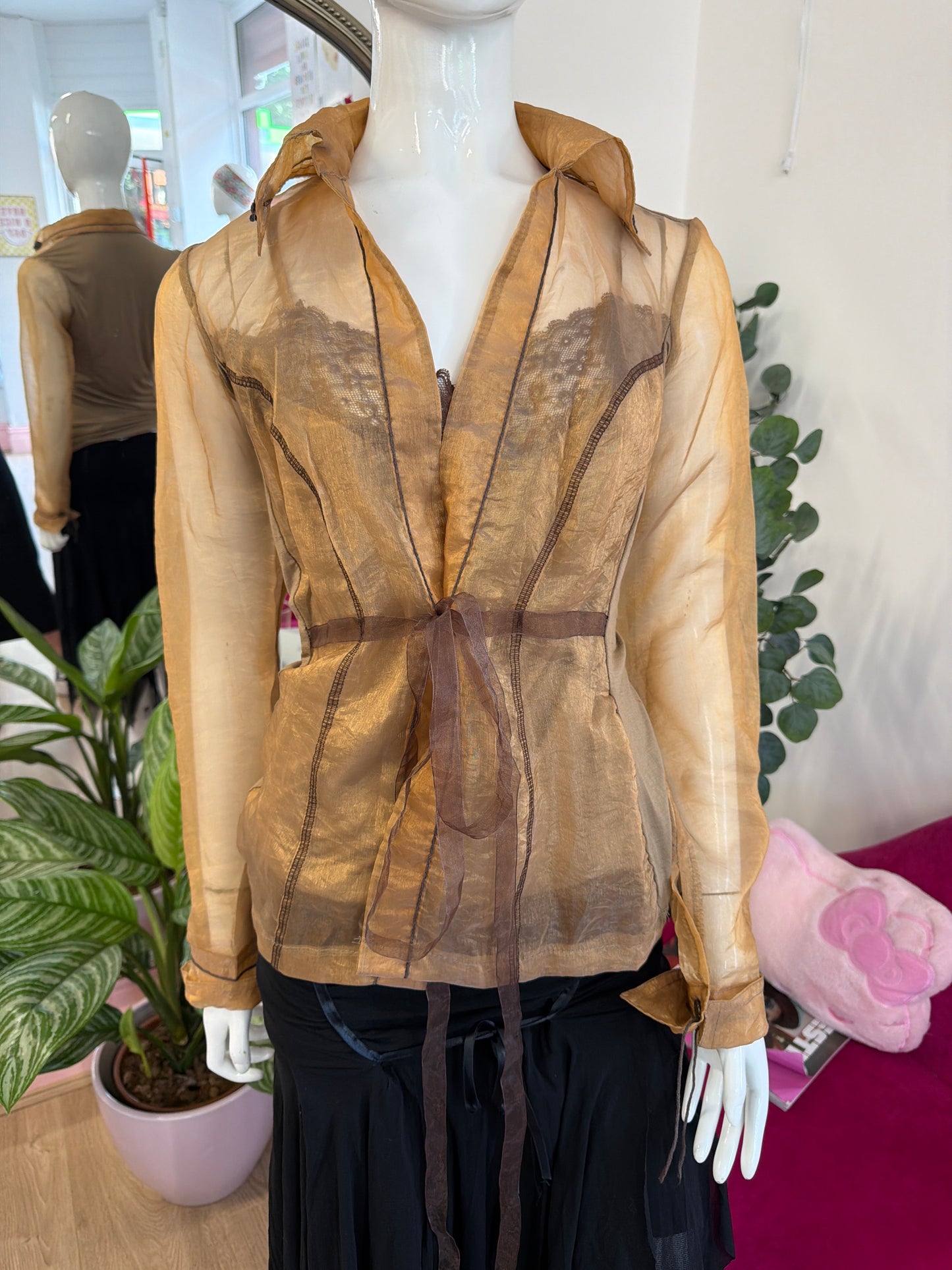 394 Satin shirt with cami top attached