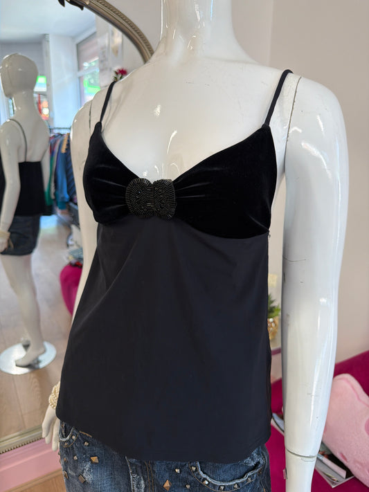 554 Black cami top with velvet
