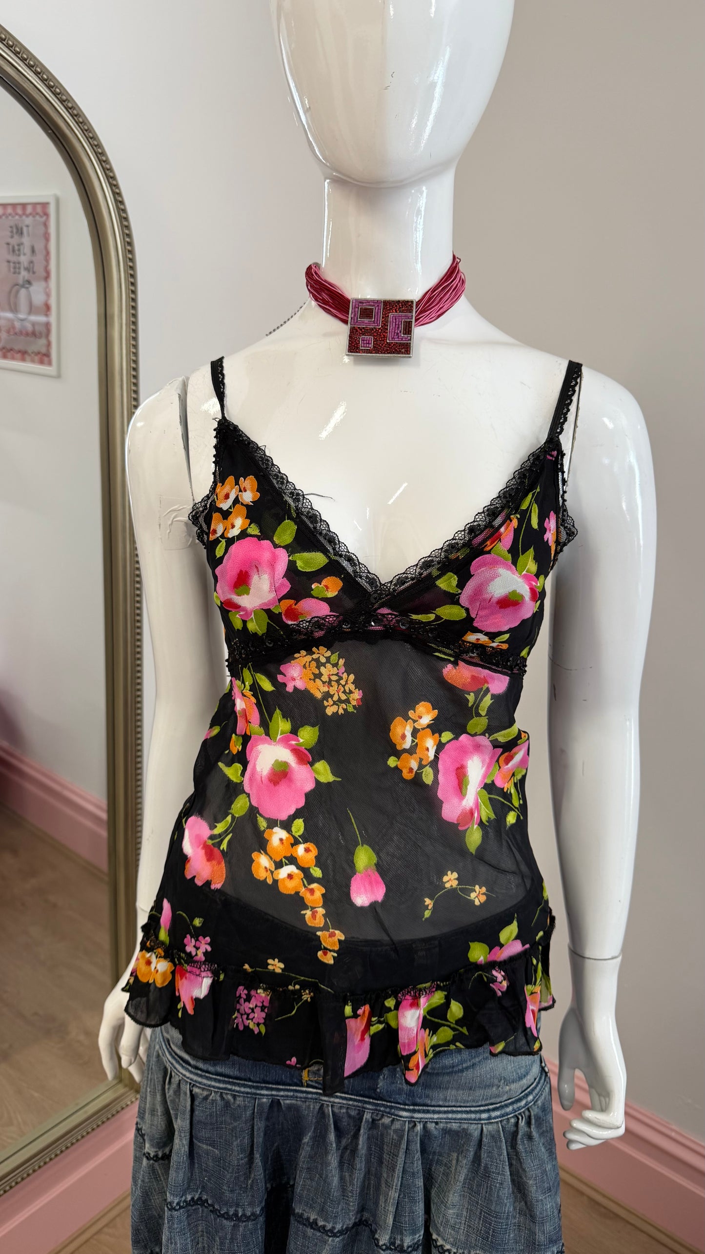 79 black floral cami