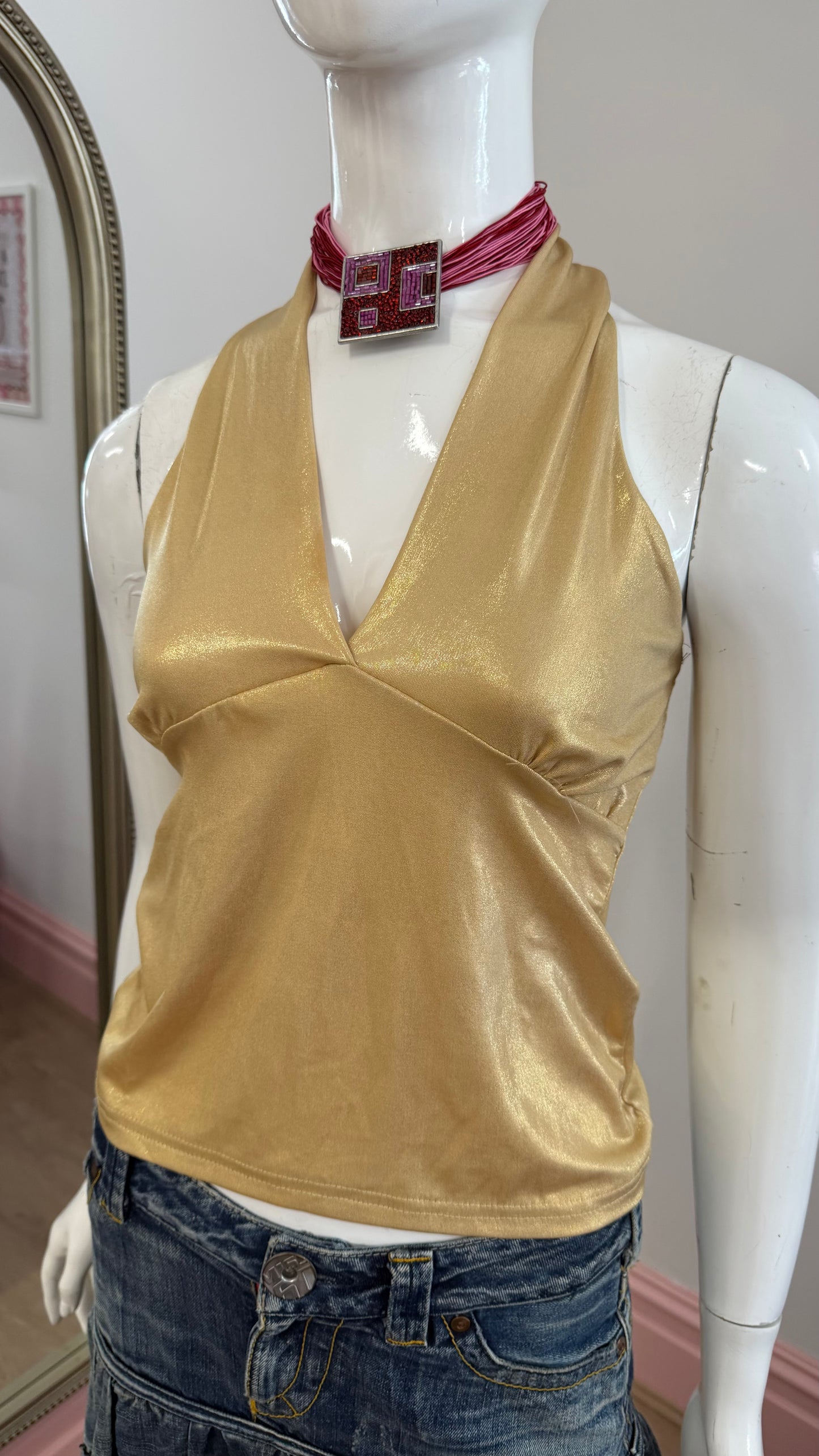 75 gold halter neck