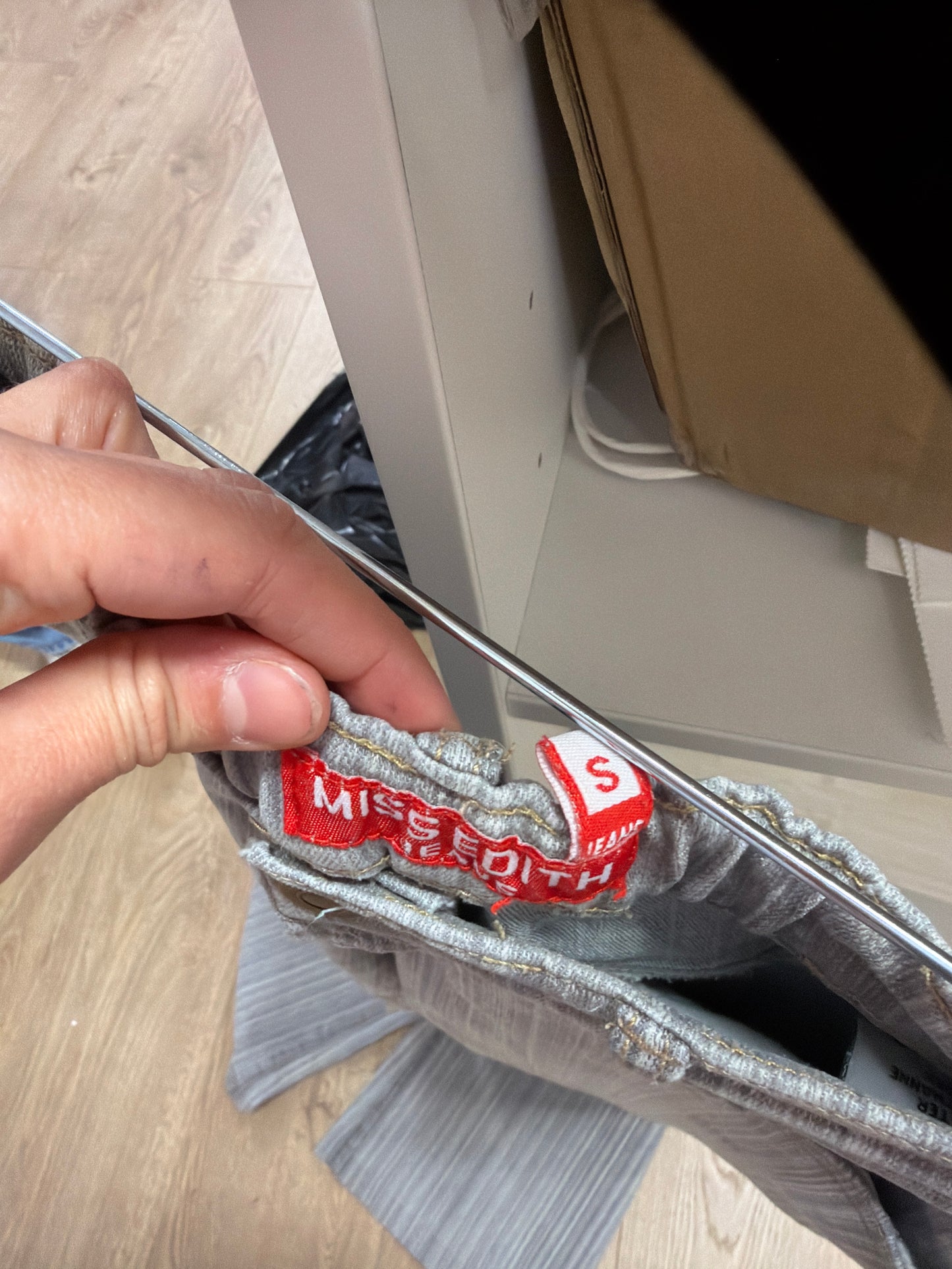 209 grey striped stretch jeans