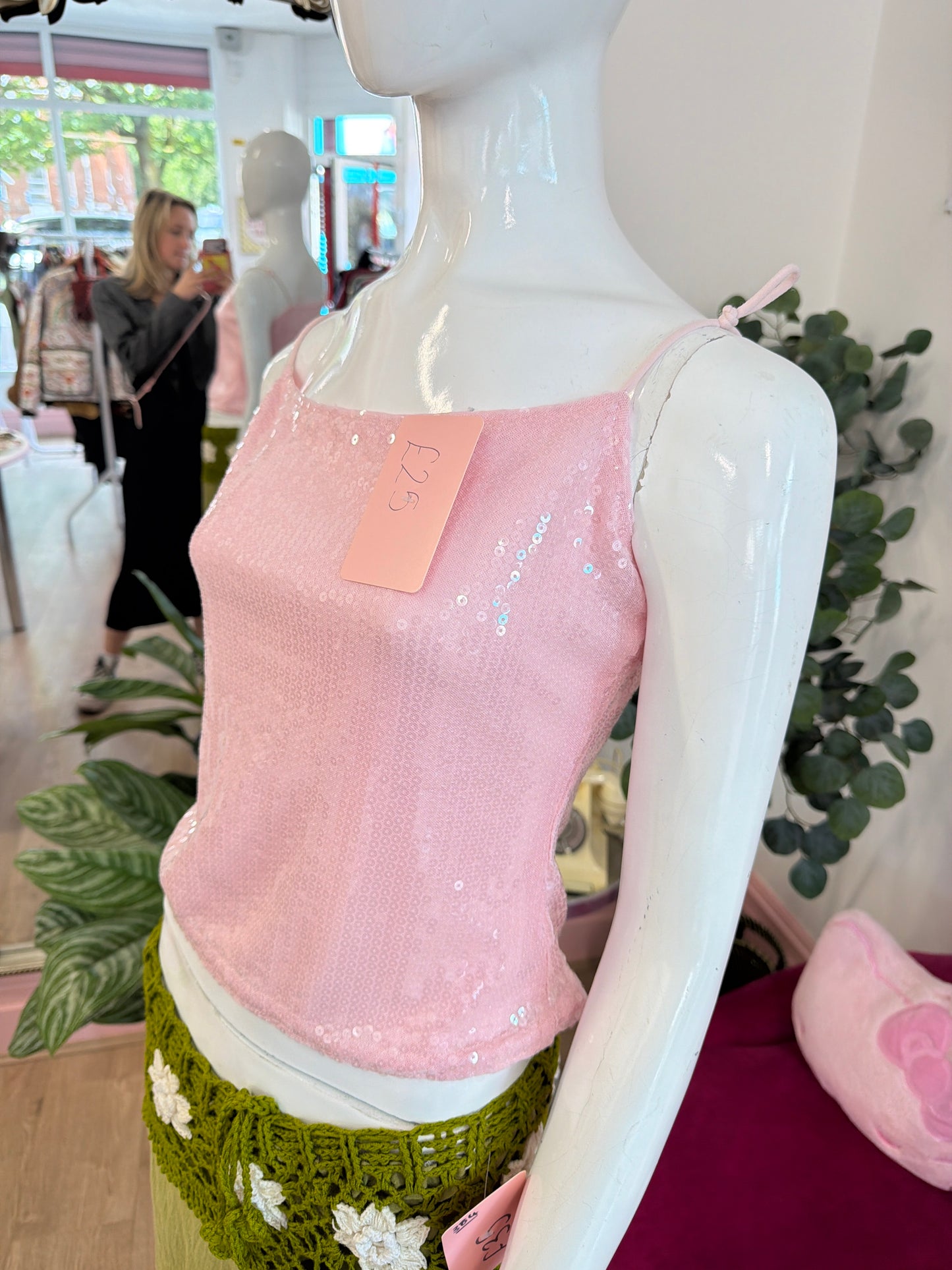 385 Sequin pink cami top