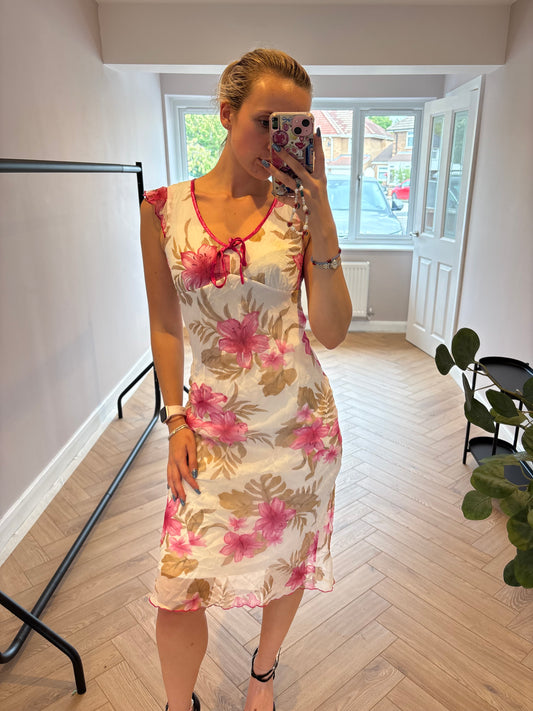 White and pink floral dress