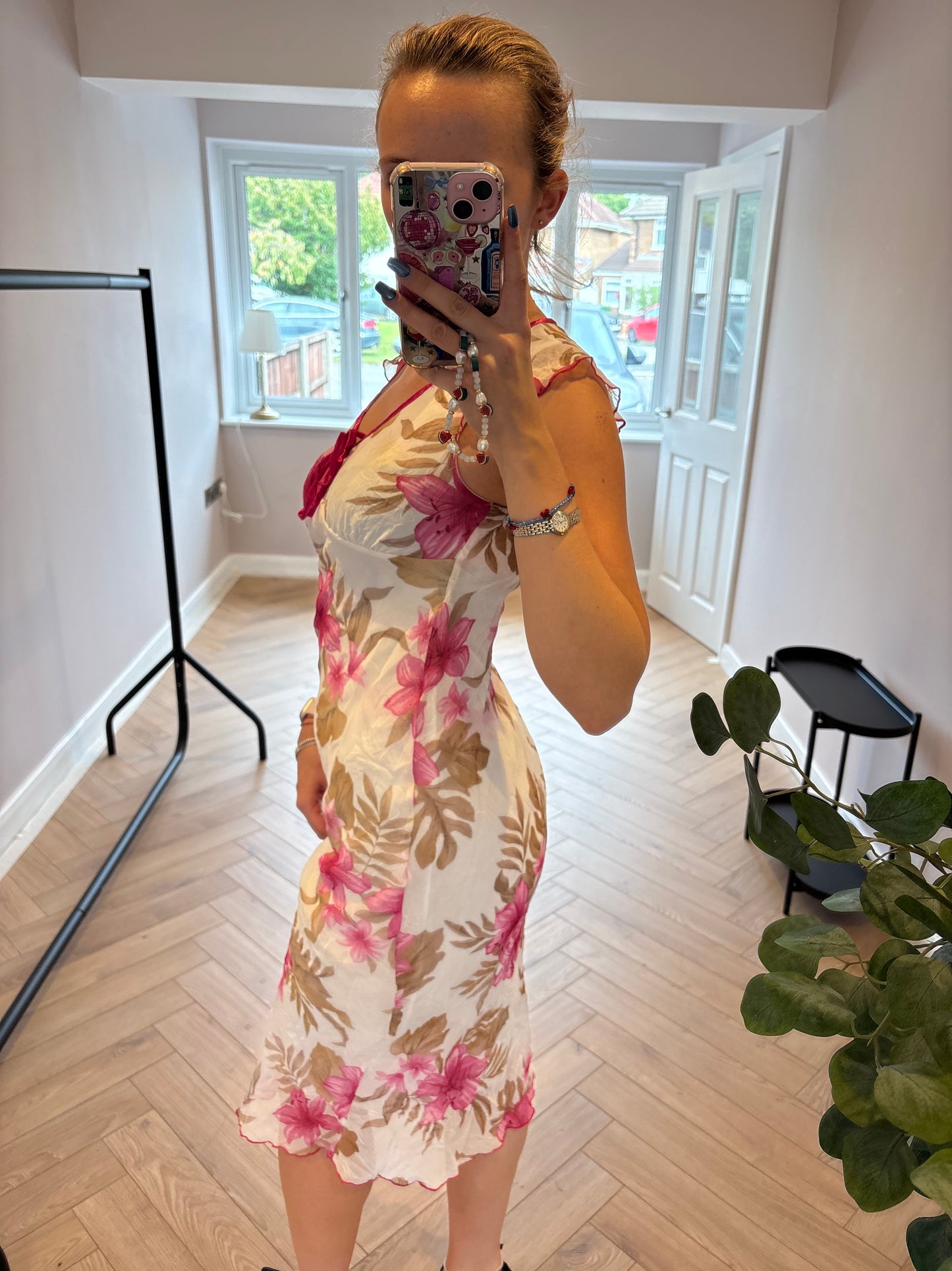 White and pink floral dress
