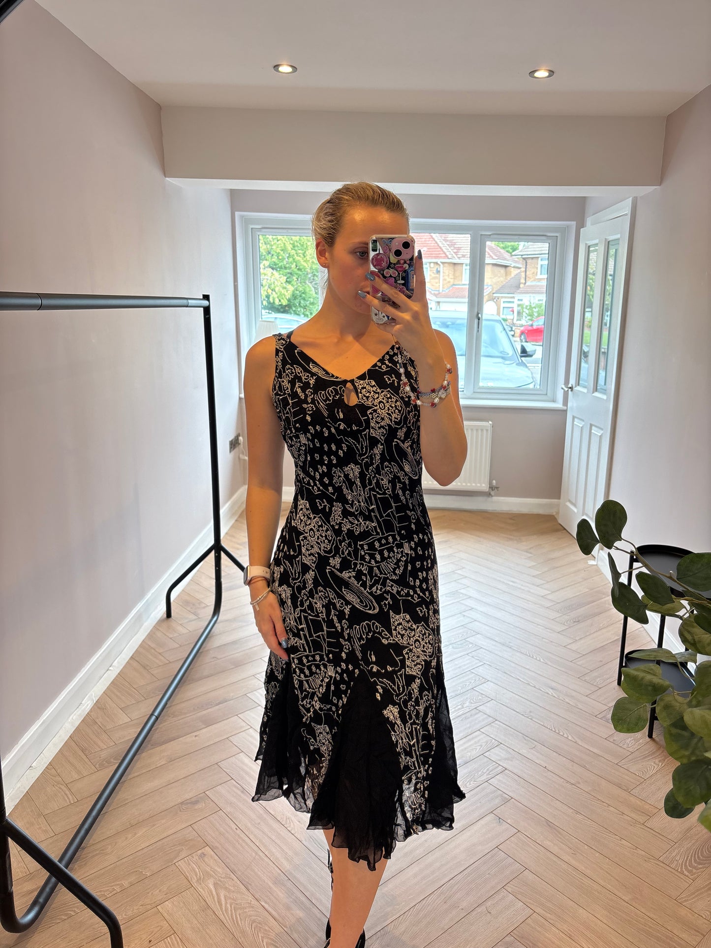 Black/White floral dress with mesh bottom