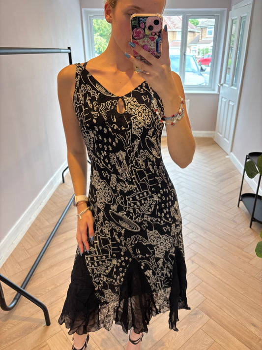 Black/White floral dress with mesh bottom