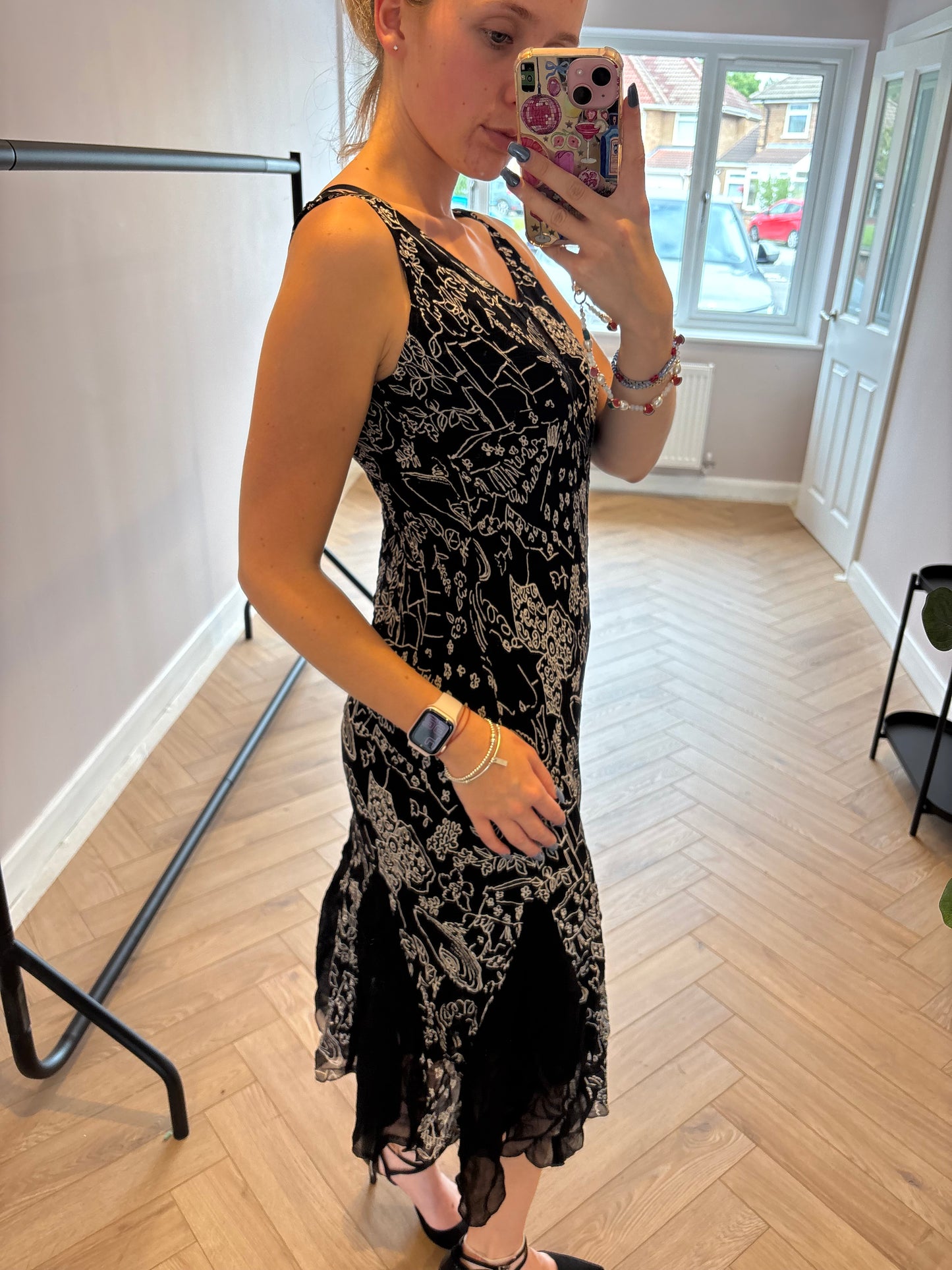 Black/White floral dress with mesh bottom