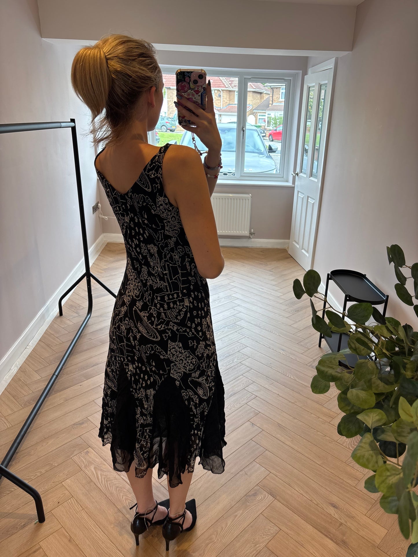 Black/White floral dress with mesh bottom